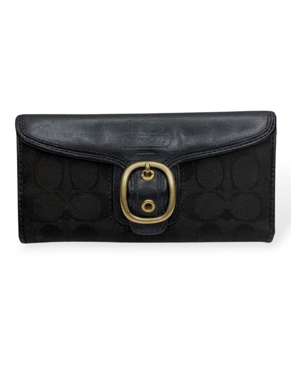 Vintage Coach Bleeker Black Signature Jacquard Canvas & Leather Buckle Wallet